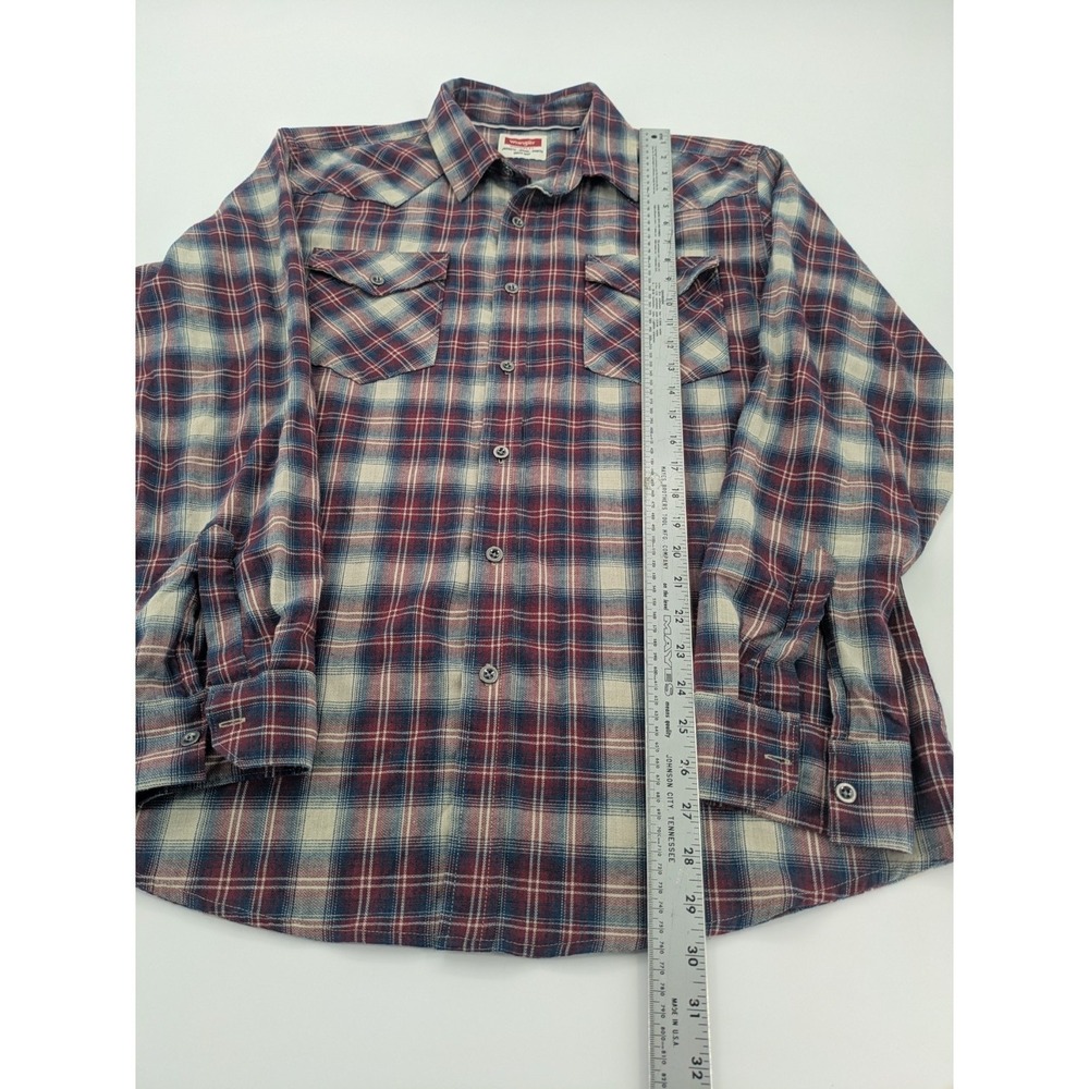 Wrangler Western Plaid Flannel Shirt Men Large Long Sleeve Snap Button Red Beige - Picture 6 of 9